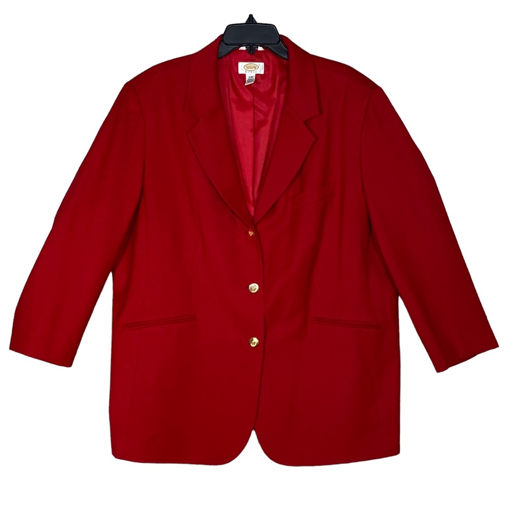 Talbots Woman Wool Blazer Vintage Red Gold Buttons Long Line Size 18W Workwear